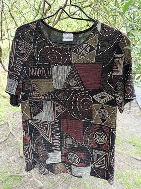 Essentials Black Multi Geometric Short Sleeve Top